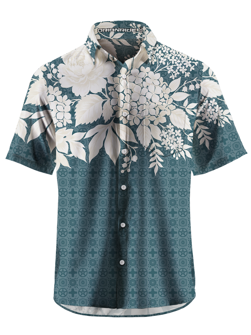 Orionride Geometric Floral Patchwork Zipper Pockets Ultra Lightweight Short Sleeves Gravel Shirt
