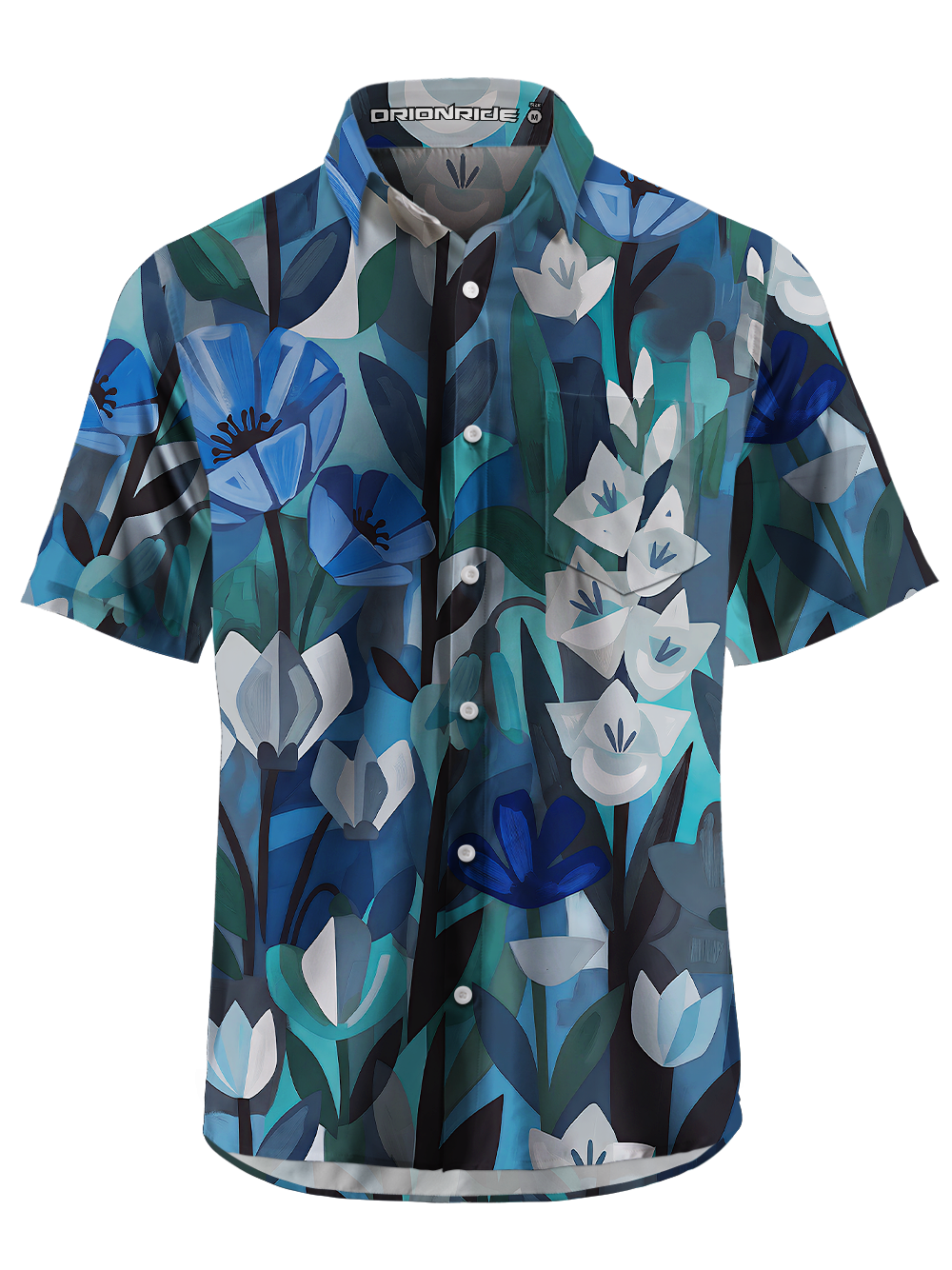 Orionride Blue Night Flowers Zipper Pockets Ultra Lightweight Short Sleeves Gravel Shirt