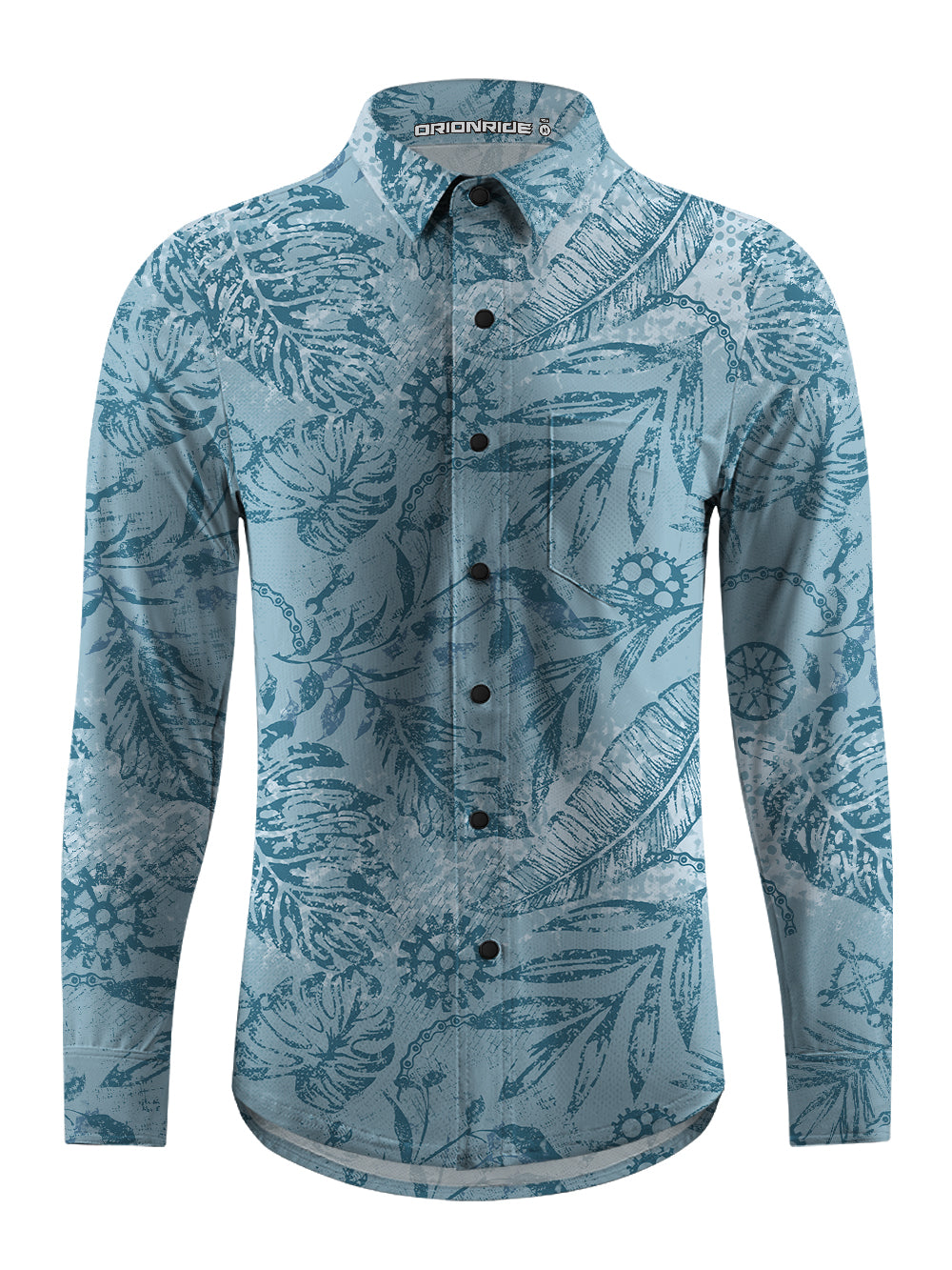 Orionride Leaf Texture Men's Stretchy Breathable Long Sleeve Gravel Shirt