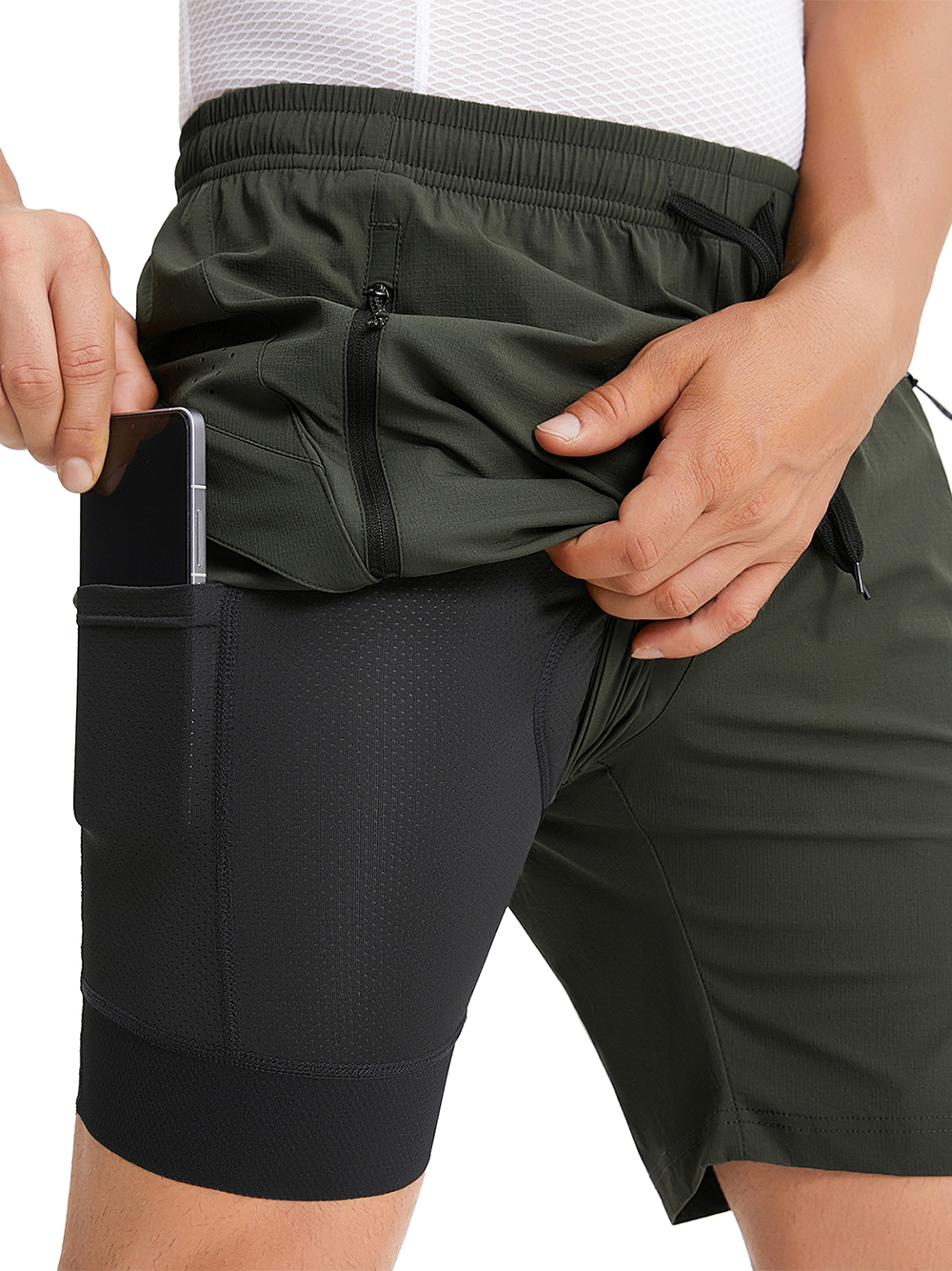 Orionride 2-in-1 Padded Bike Shorts Loose Fit Water-Resistant Army Green