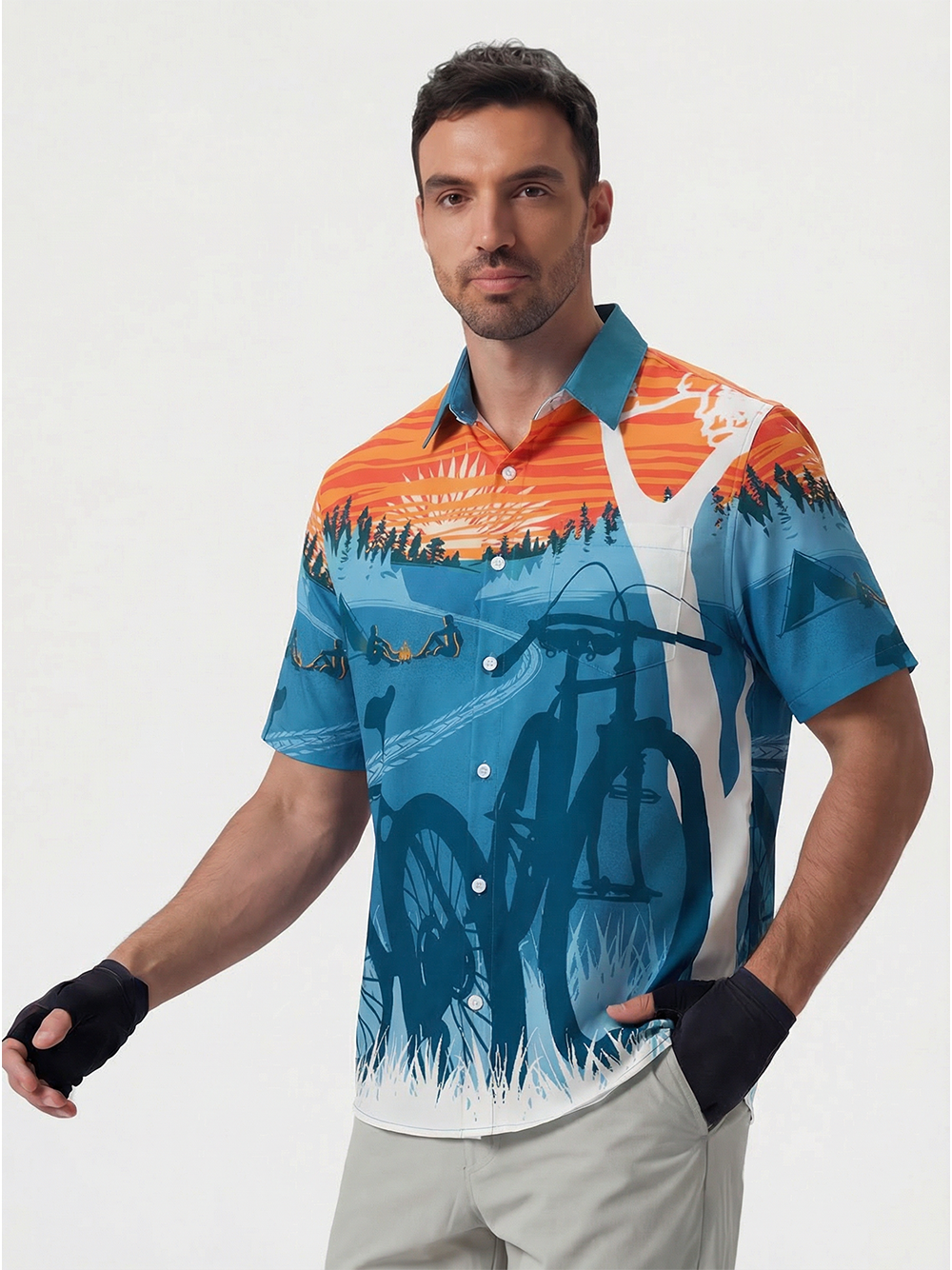 Orionride Sunset Camping Zipper Pockets Ultra Lightweight Short Sleeves Gravel Shirt