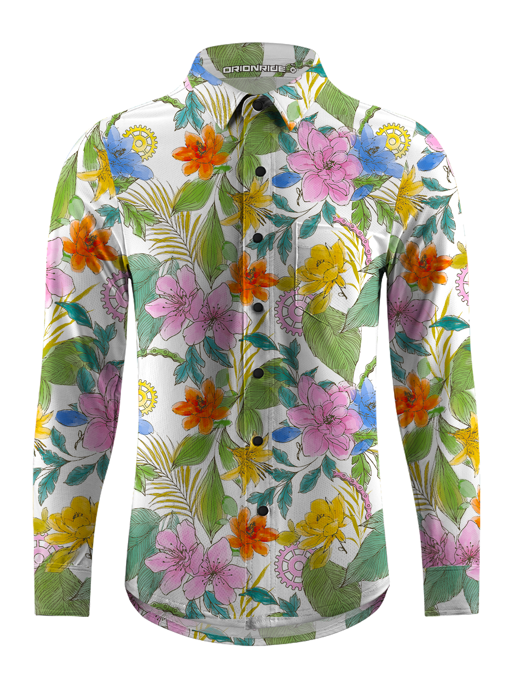 Orionride Ink And Wash Flower Men's Stretchy Breathable Long Sleeve Gravel Shirt