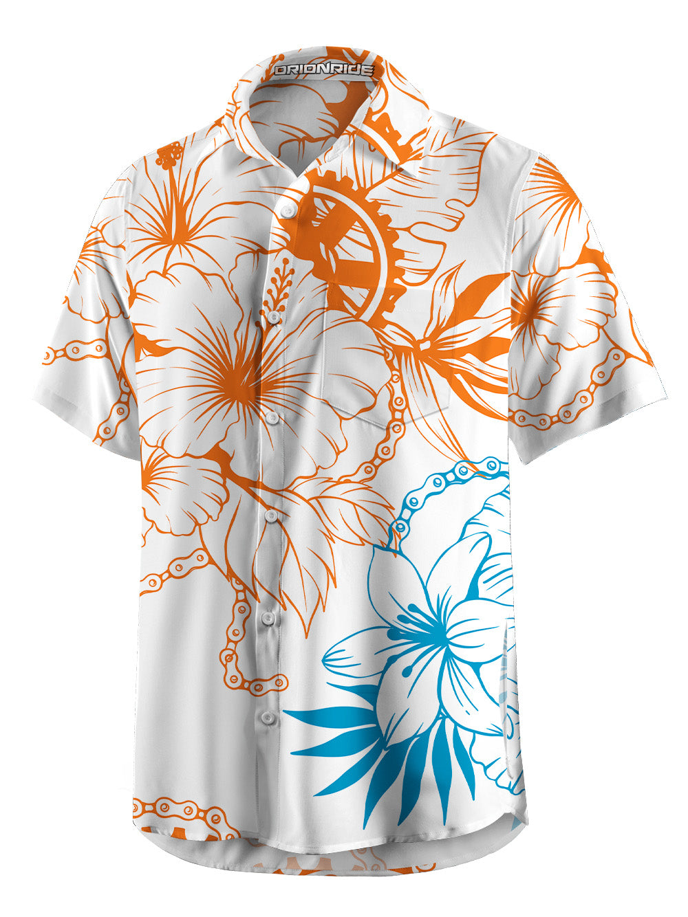 Orionride Bright Hibiscus Flowers Zipper Pockets Ultra Lightweight Short Sleeves Gravel Shirt