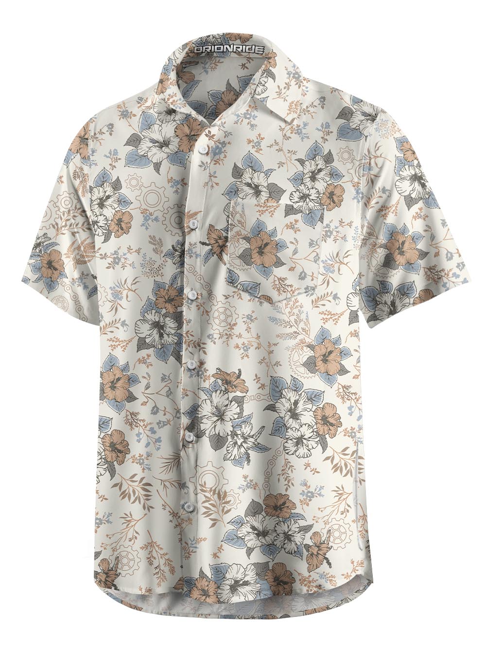 Orionride Hand-Painted Hibiscus Zipper Pockets Ultra Lightweight Short Sleeves Gravel Shirt
