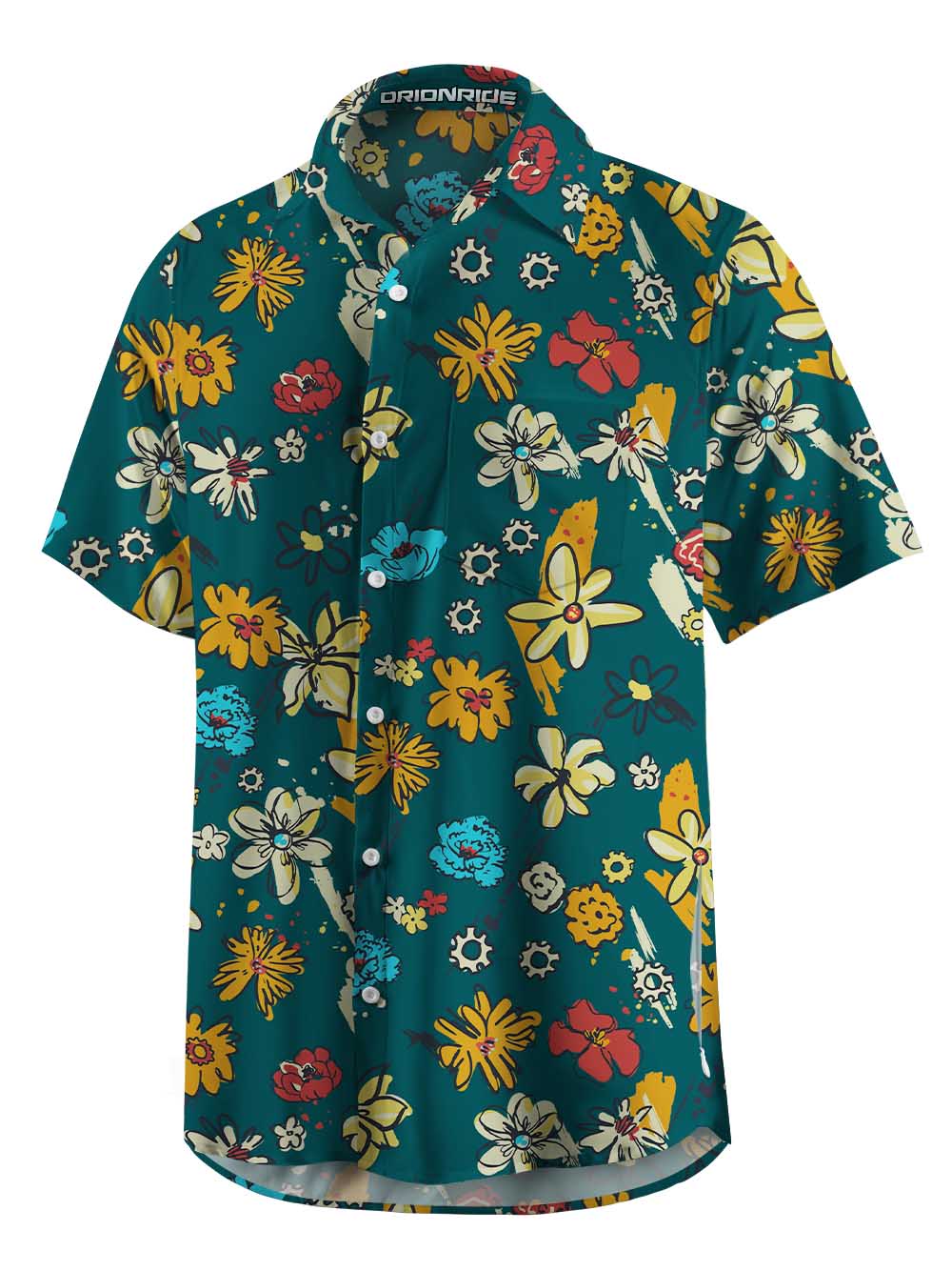 Orionride Graffiti Flowers Zipper Pockets Ultra Lightweight Short Sleeves Gravel Shirt
