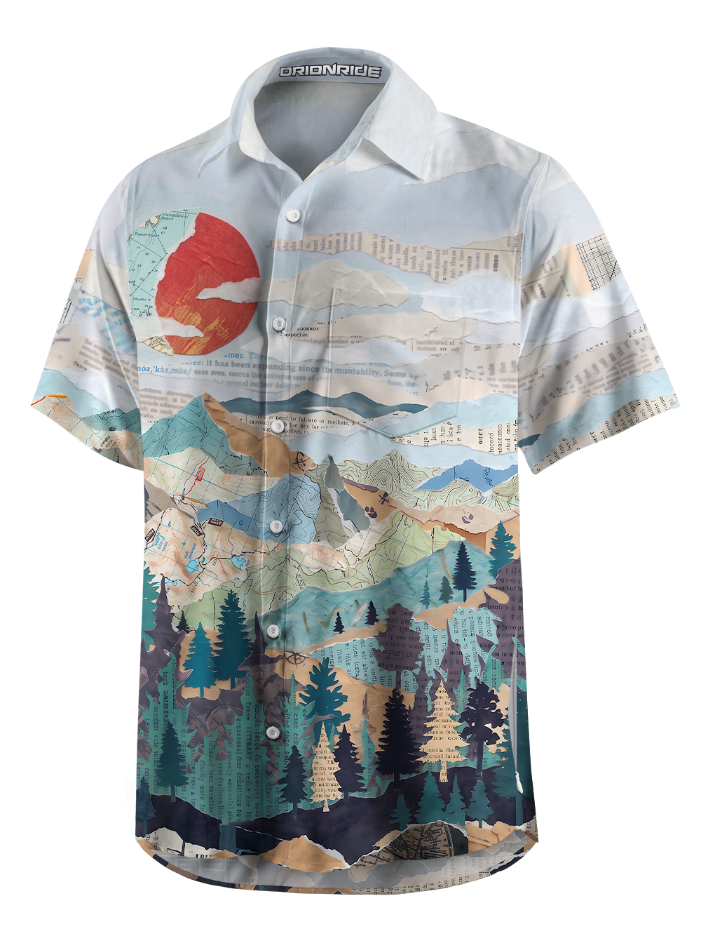 Orionride Paper Mountains Zipper Pockets Ultra Lightweight Short Sleeves Gravel Shirt
