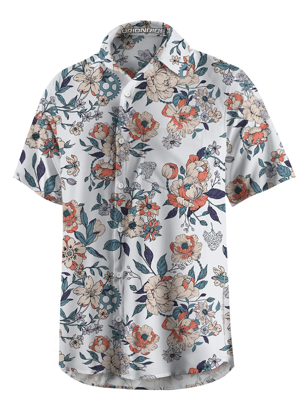 Orionride Buds Of Flowers Zipper Pockets Ultra Lightweight Short Sleeves Gravel Shirt