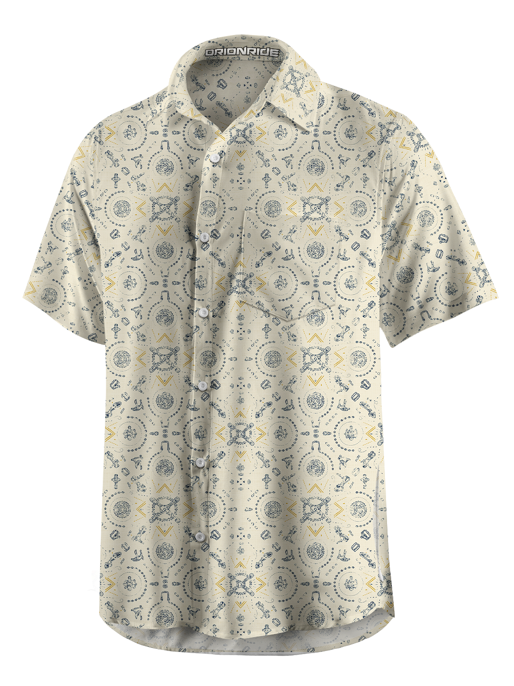 Orionride Tribal Motifs Zipper Pockets Ultra Lightweight Short Sleeves Gravel Shirt