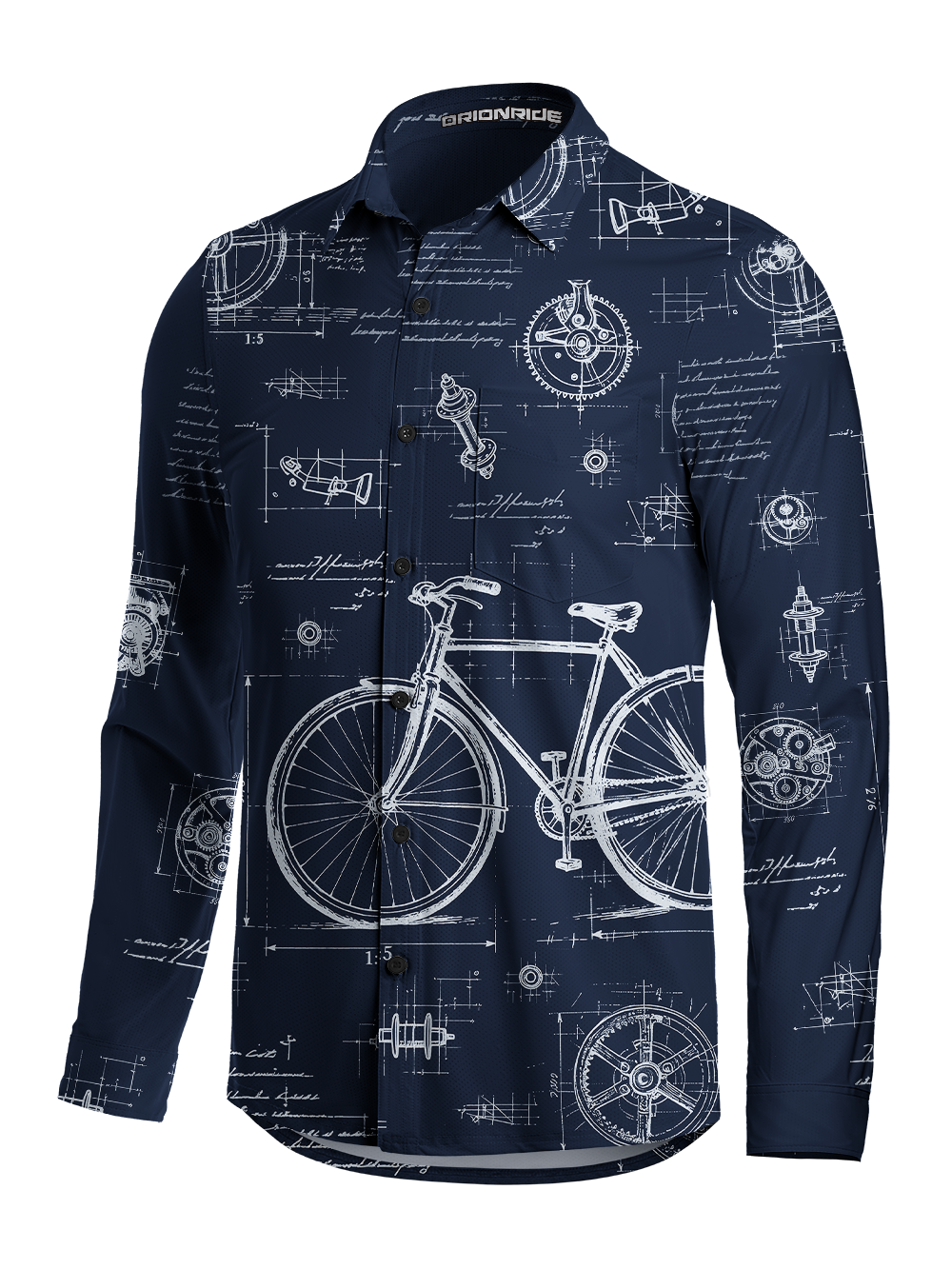 Orionride Bicycle Sketch Men's Stretchy Breathable Long Sleeve Gravel Shirt