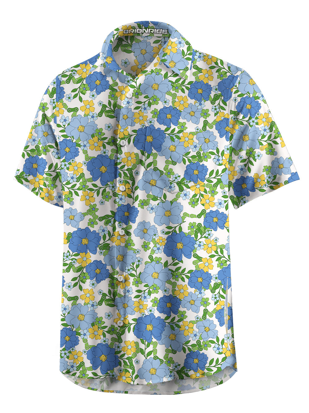 Orionride Tropical Floral Chain Zipper Pockets Ultra Lightweight Short Sleeves Gravel Shirt