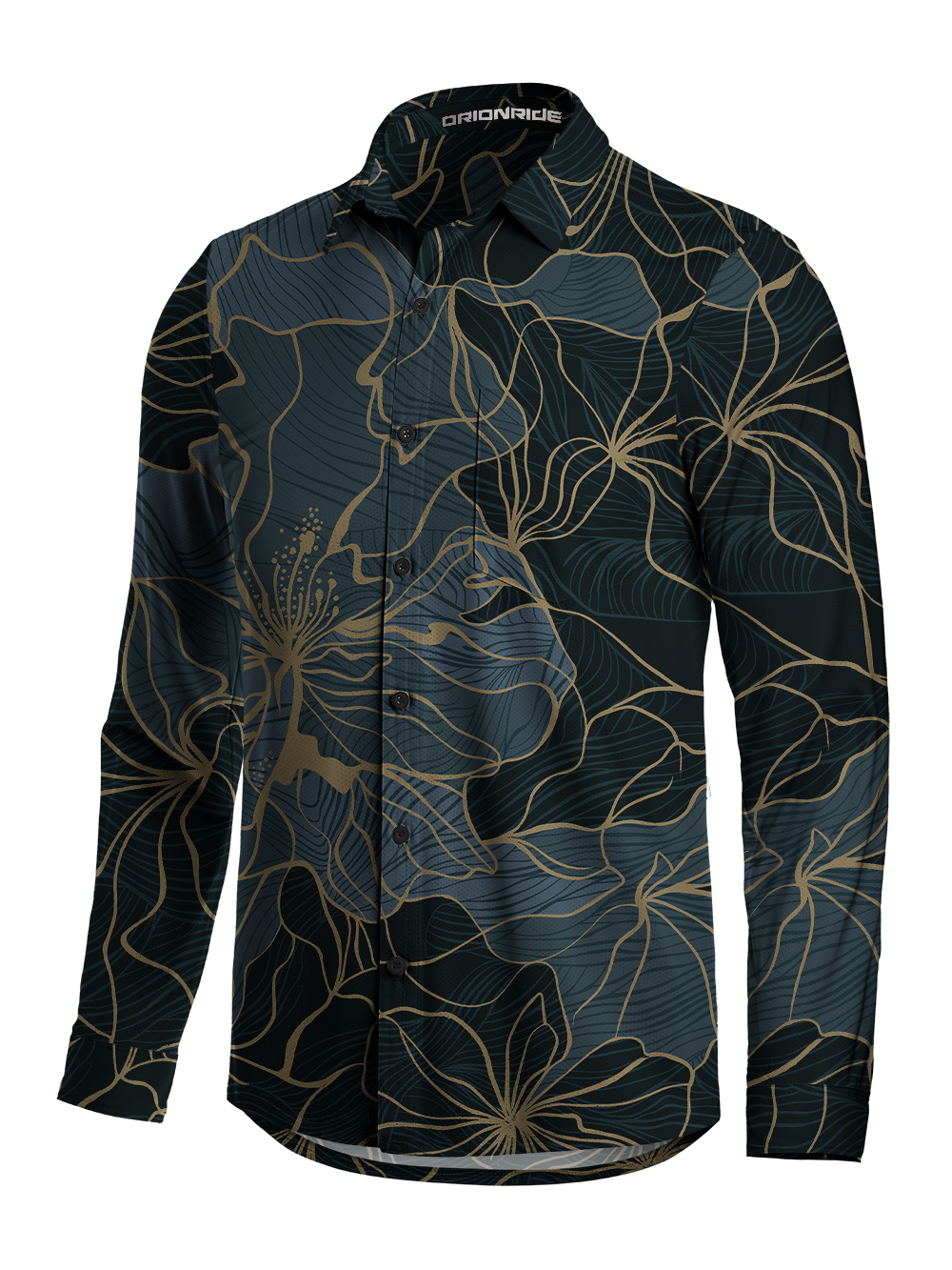 Orionride Golden Floral Men's Stretchy Breathable Long Sleeve Gravel Shirt