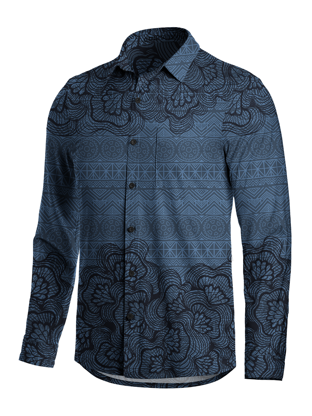 Orionride Floral Shadow Pattern Men's Stretchy Breathable Long Sleeve Gravel Shirt