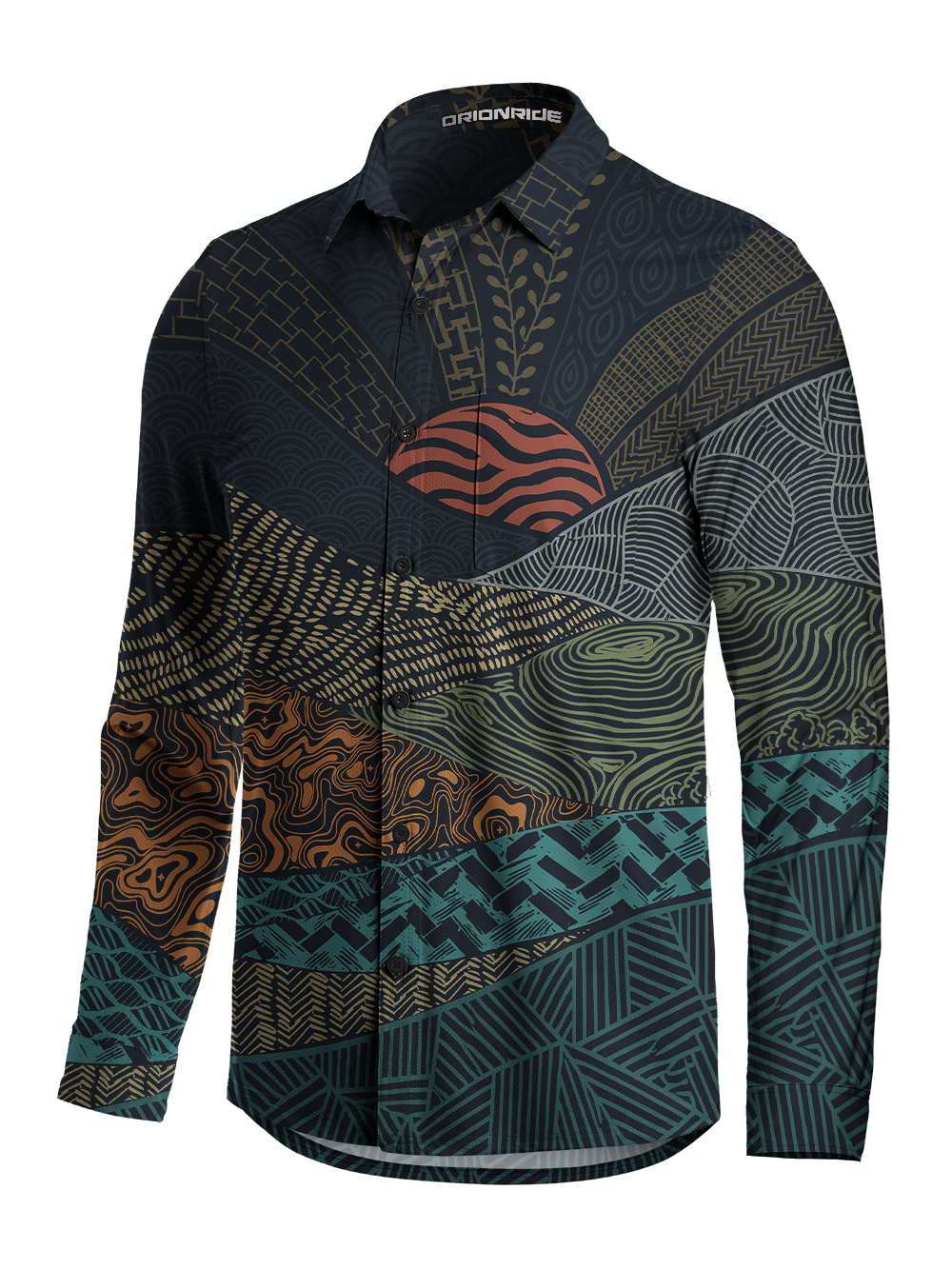 Orionride Dark Line Landscape Men's Stretchy Breathable Long Sleeve Gravel Shirt
