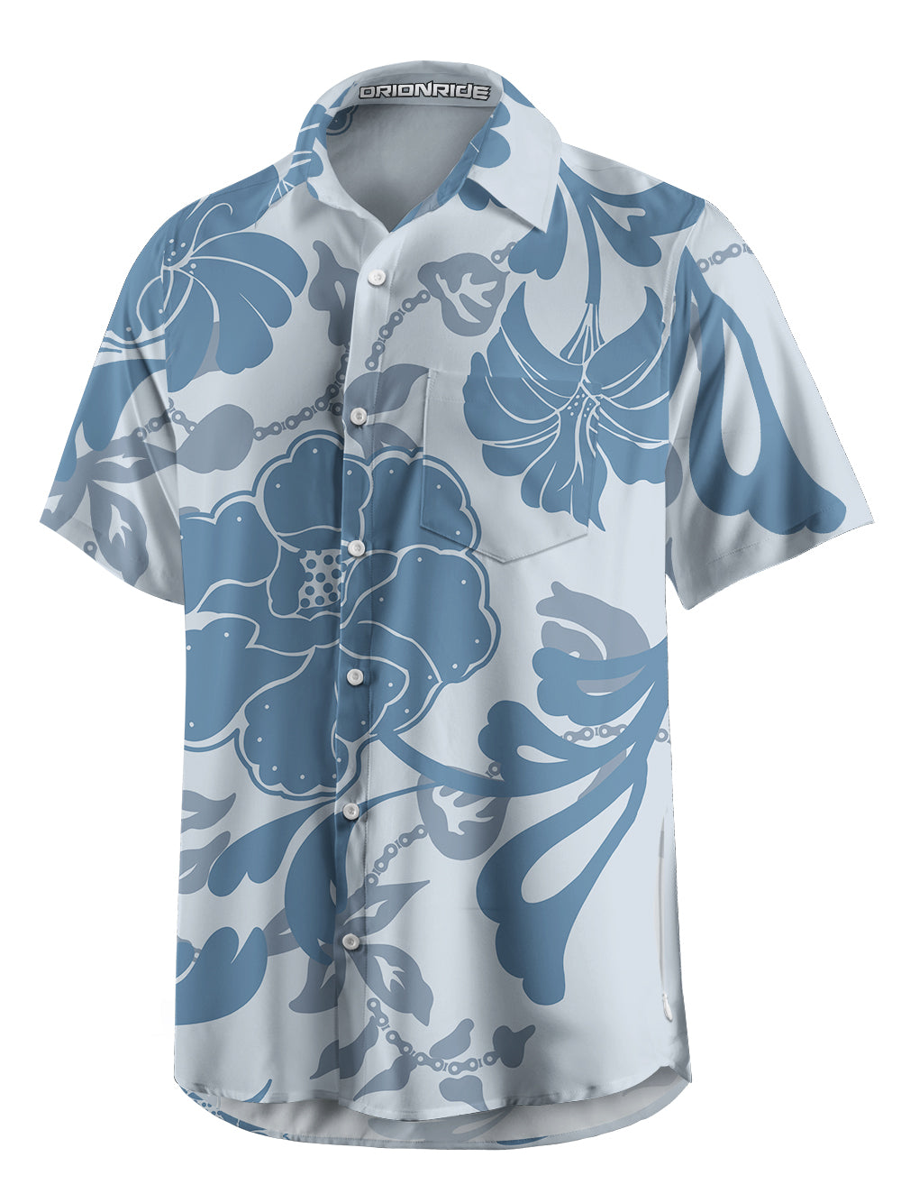 Orionride Blue Floral Zipper Pockets Ultra Lightweight Short Sleeves Gravel Shirt