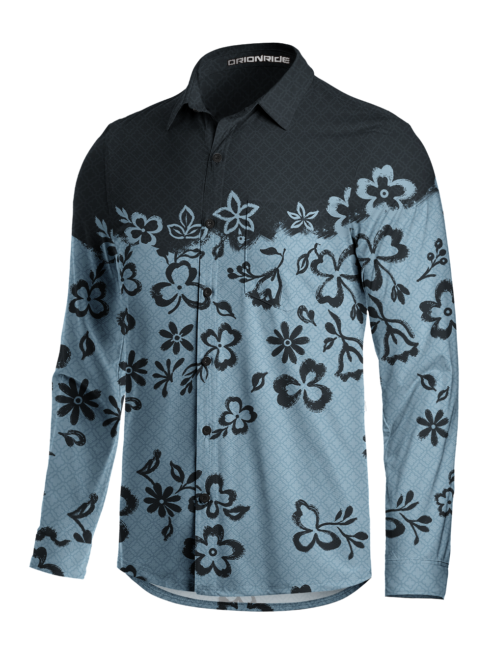 Orionride Frosted Ink Blooms Men's Stretchy Breathable Long Sleeve Gravel Shirt
