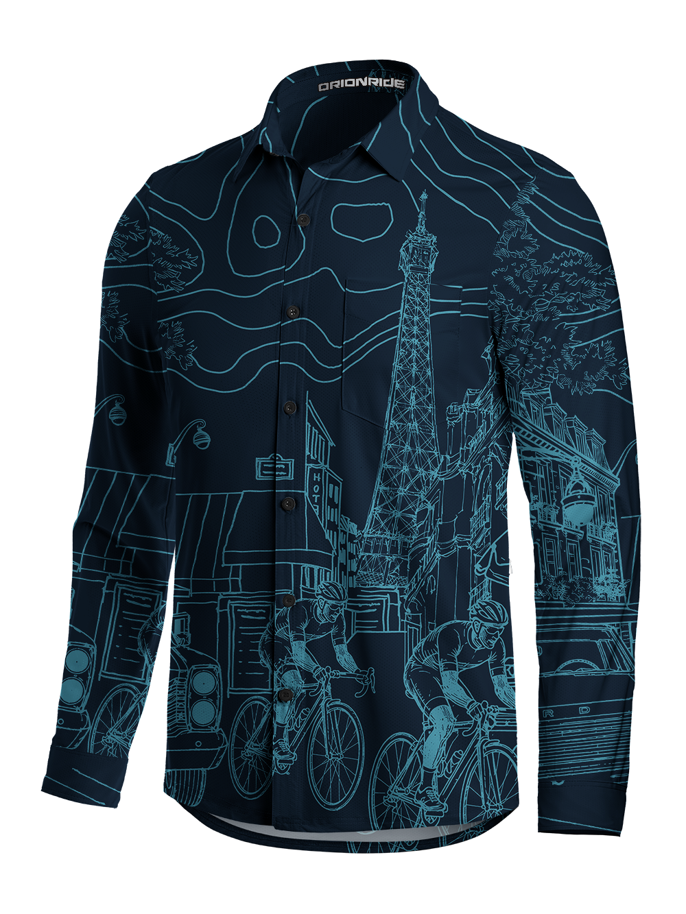 Orionride Urban Blueprint Men's Stretchy Breathable Long Sleeve Gravel Shirt