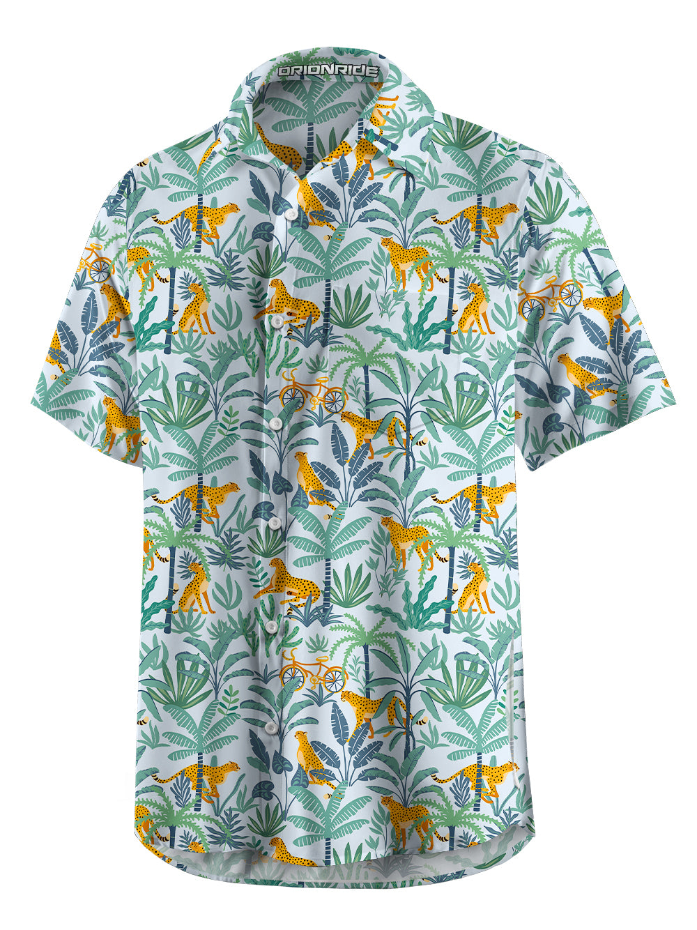 Orionride Jungle Leopard Zipper Pockets Ultra Lightweight Short Sleeves Gravel Shirt