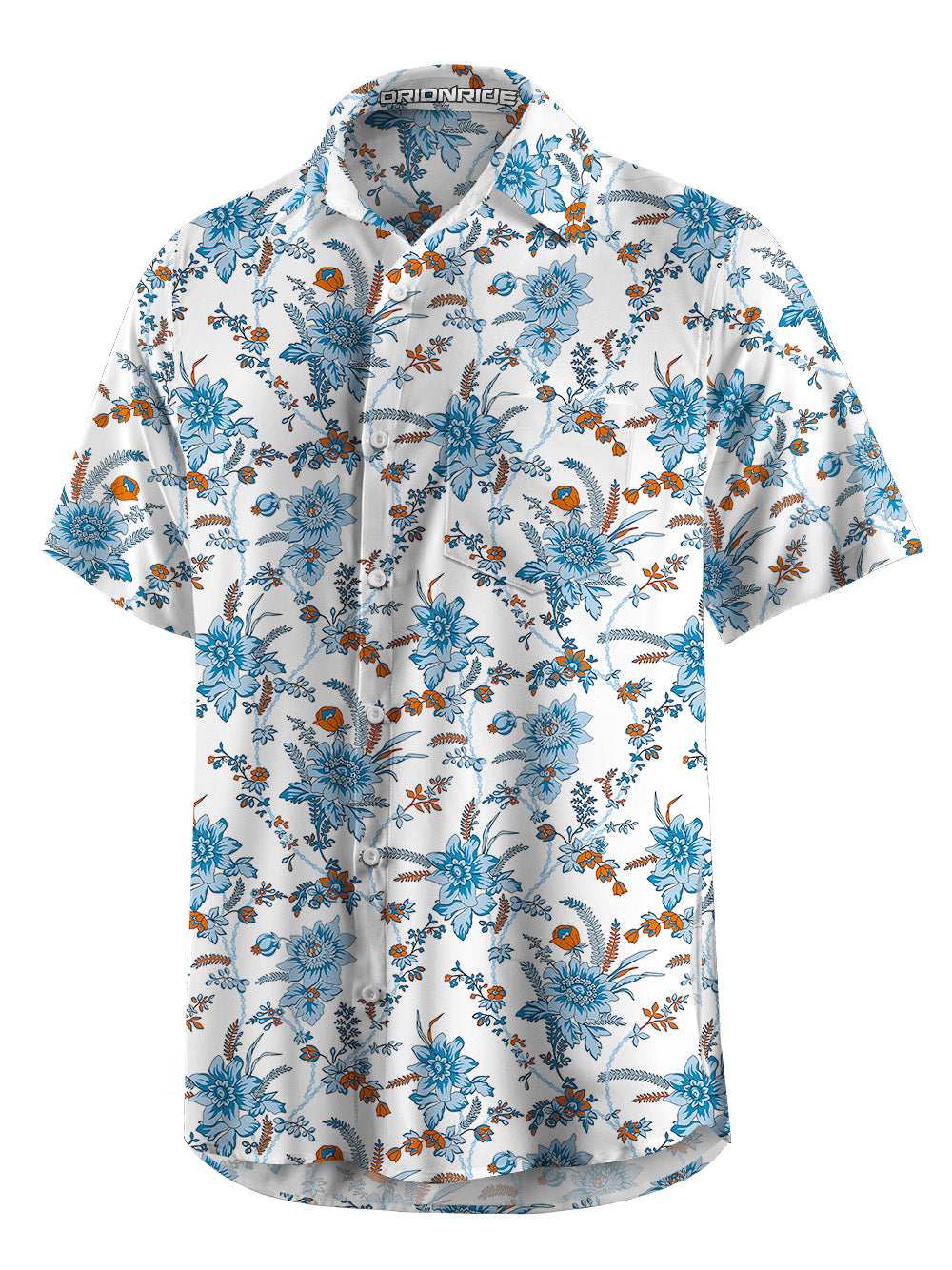 Orionride Blue Chain Flower Zipper Pockets Ultra Lightweight Short Sleeves Gravel Shirt