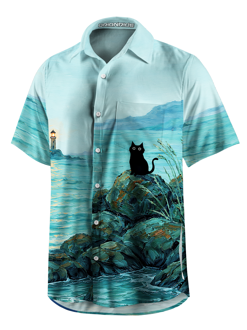 Orionride Curious Black Cat Zipper Pockets Ultra Lightweight Short Sleeves Gravel Shirt