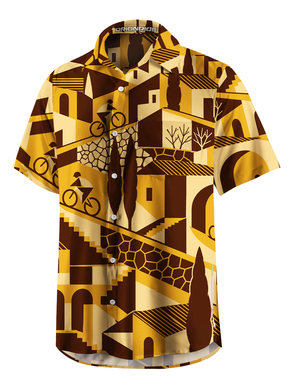 OrionrideGeometric Urban Zipper Pockets Ultra Lightweight Short Sleeves Gravel Shirt