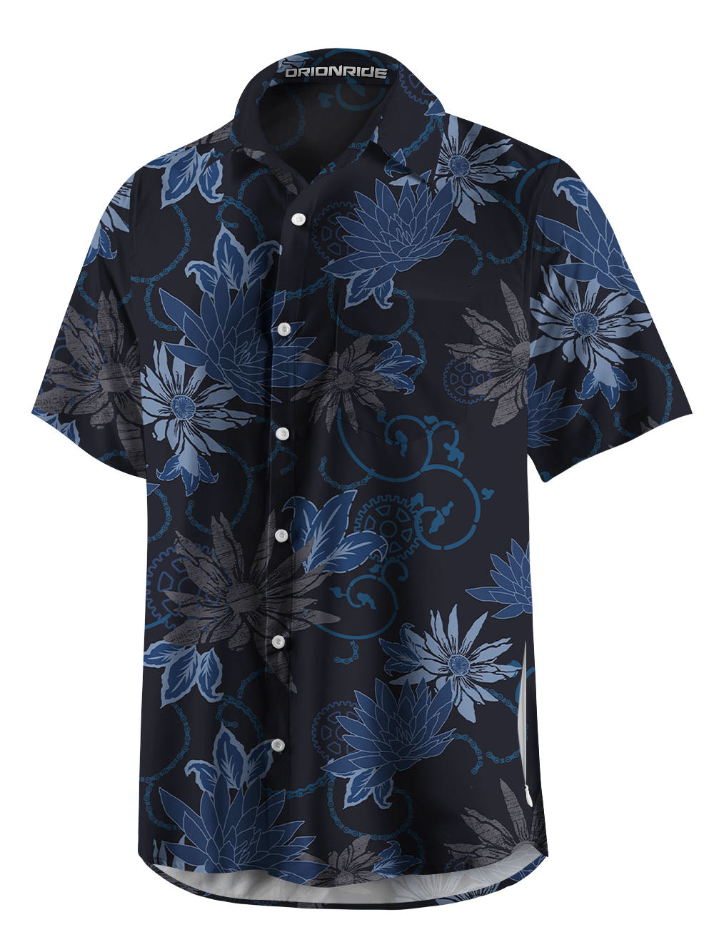 Orionride Dark Flowers Zipper Pockets Ultra Lightweight Short Sleeves Gravel Shirt