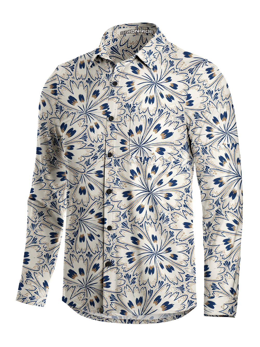 Orionride Porcelain Blossom Men's Stretchy Breathable Long Sleeve Gravel Shirt