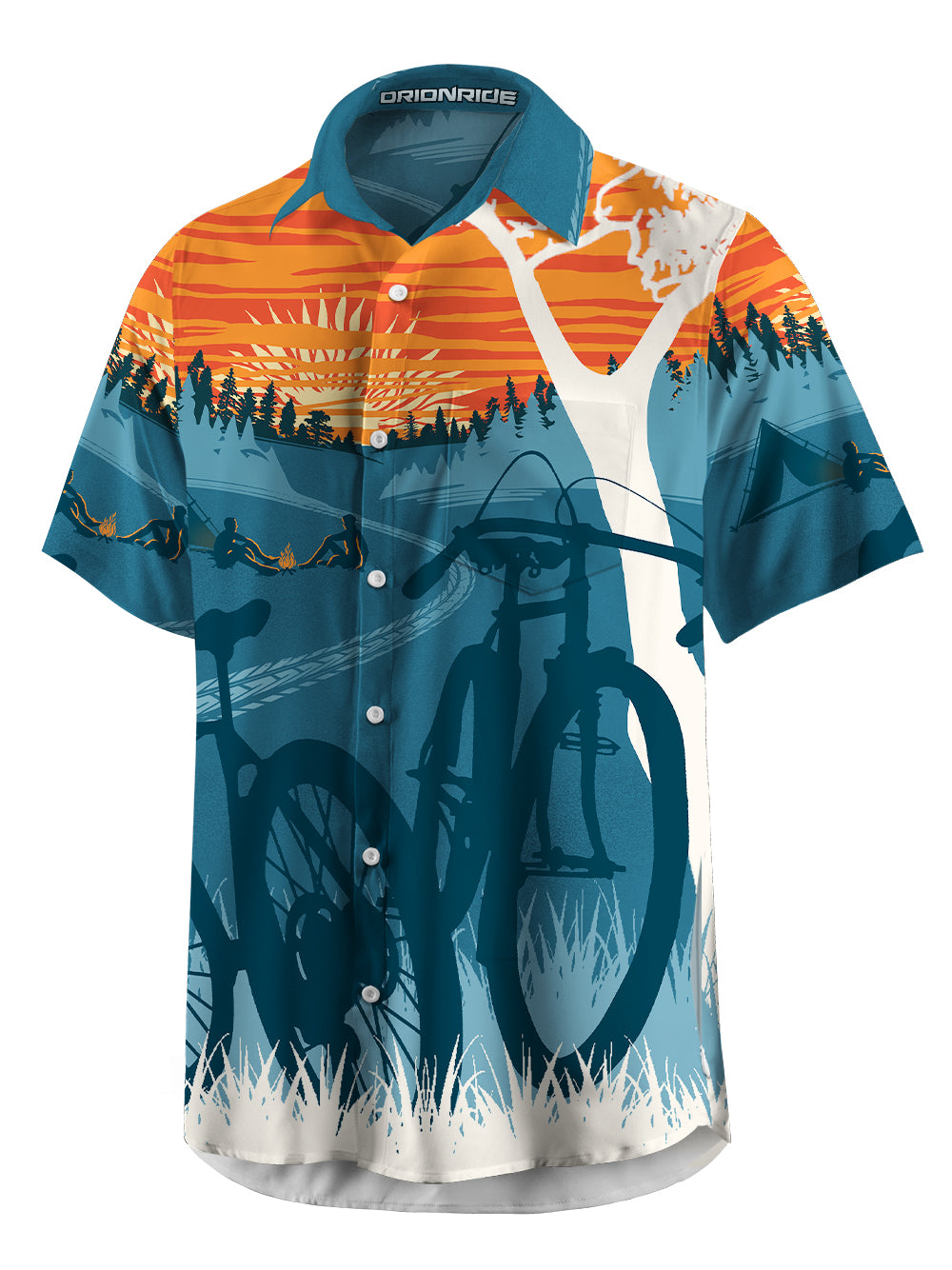 Orionride Sunset Camping Zipper Pockets Ultra Lightweight Short Sleeves Gravel Shirt