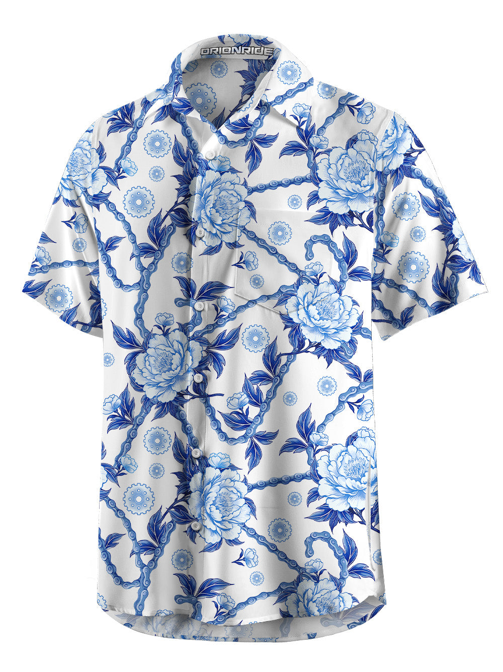 Orionride Blooming Blue Flowers Zipper Pockets Ultra Lightweight Short Sleeves Gravel Shirt