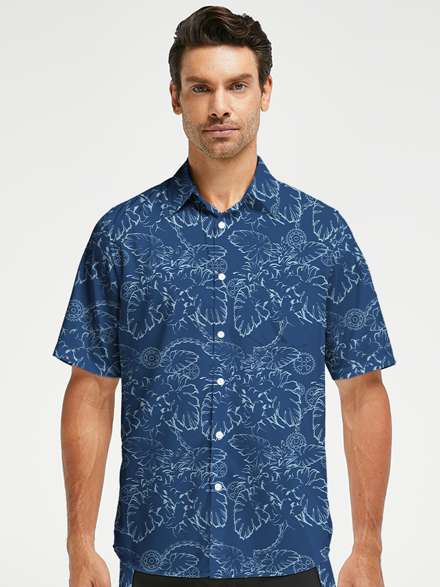 Orionride Monstera Leaves Zipper Pockets Ultra Lightweight Short Sleeves Gravel Shirt