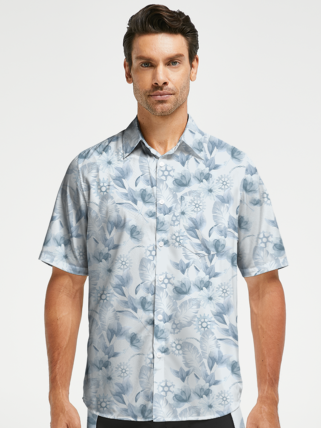 Orionride Ink Flower Zipper Pockets Ultra Lightweight Short Sleeves Gravel Shirt