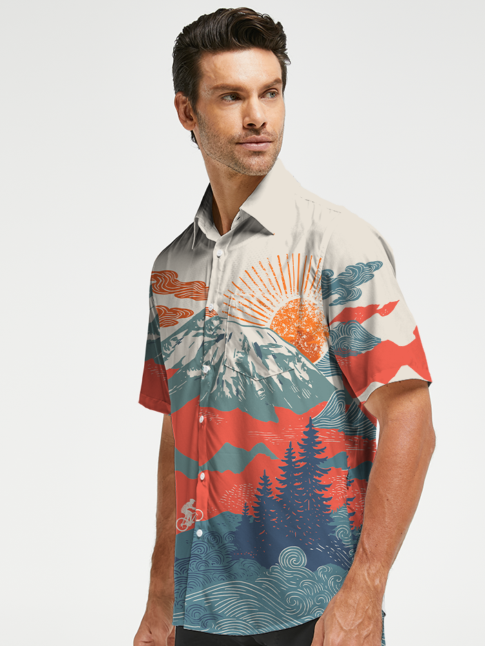 Orionride Sunset Scenery Zipper Pockets Ultra Lightweight Short Sleeves Gravel Shirt