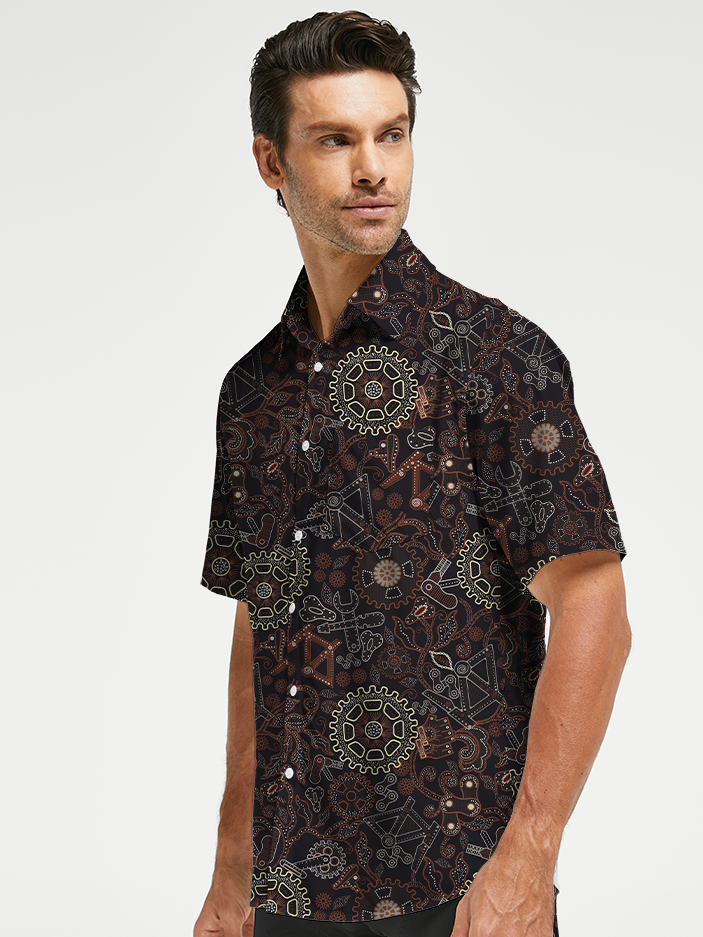 Orionride Batik Gears Zipper Pockets Ultra Lightweight Short Sleeves Gravel Shirt