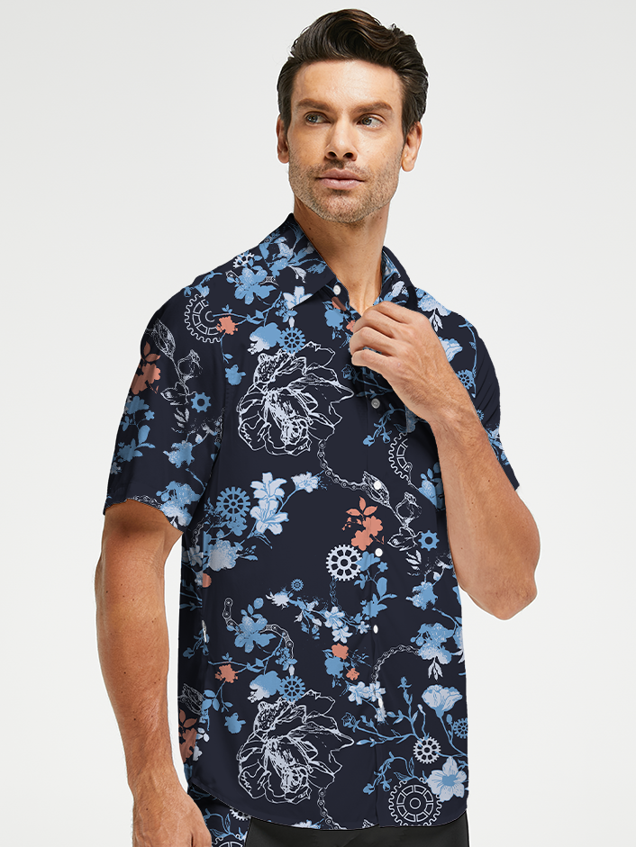 Orionride Flower World Zipper Pockets Ultra Lightweight Short Sleeves Gravel Shirt