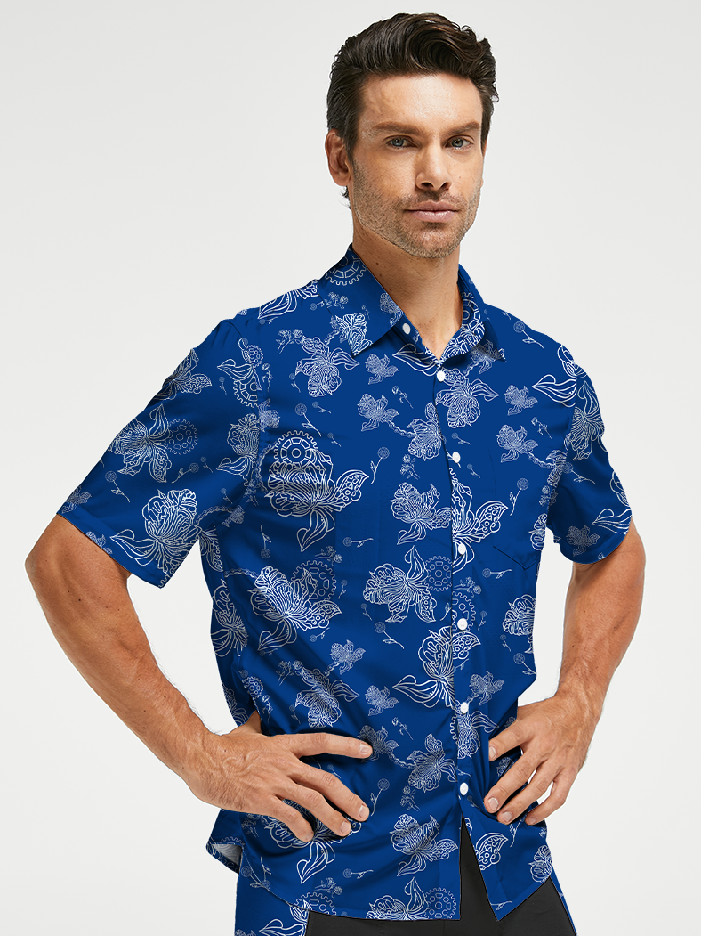 Orionride Linear Floral Zipper Pockets Ultra Lightweight Short Sleeves Gravel Shirt