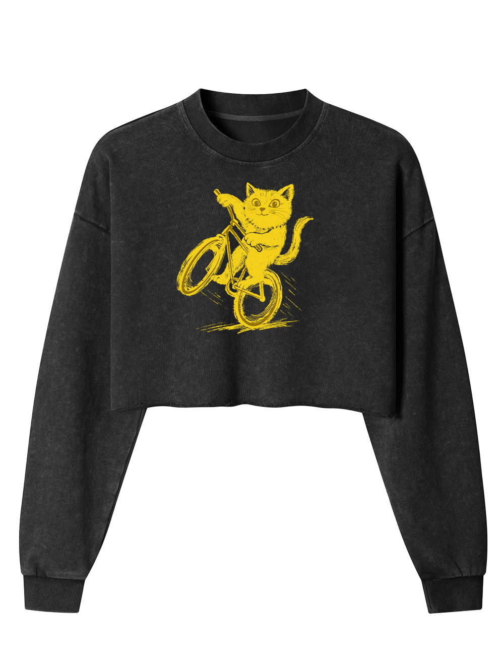 Orionride Cat Riding A Bike Women's Washed Crop Sweatshirt