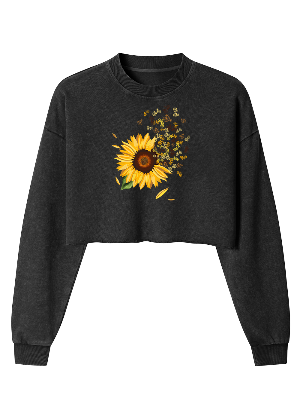 Orionride Blooming Sunflowers Women's Washed Crop Sweatshirt