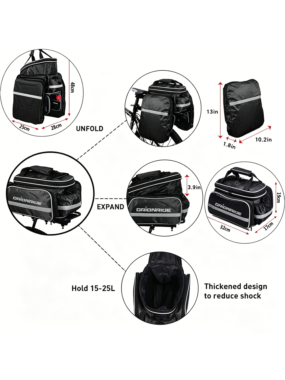 Orionride Adjustable Large Capacity Waterproof Bike Panniers Bag