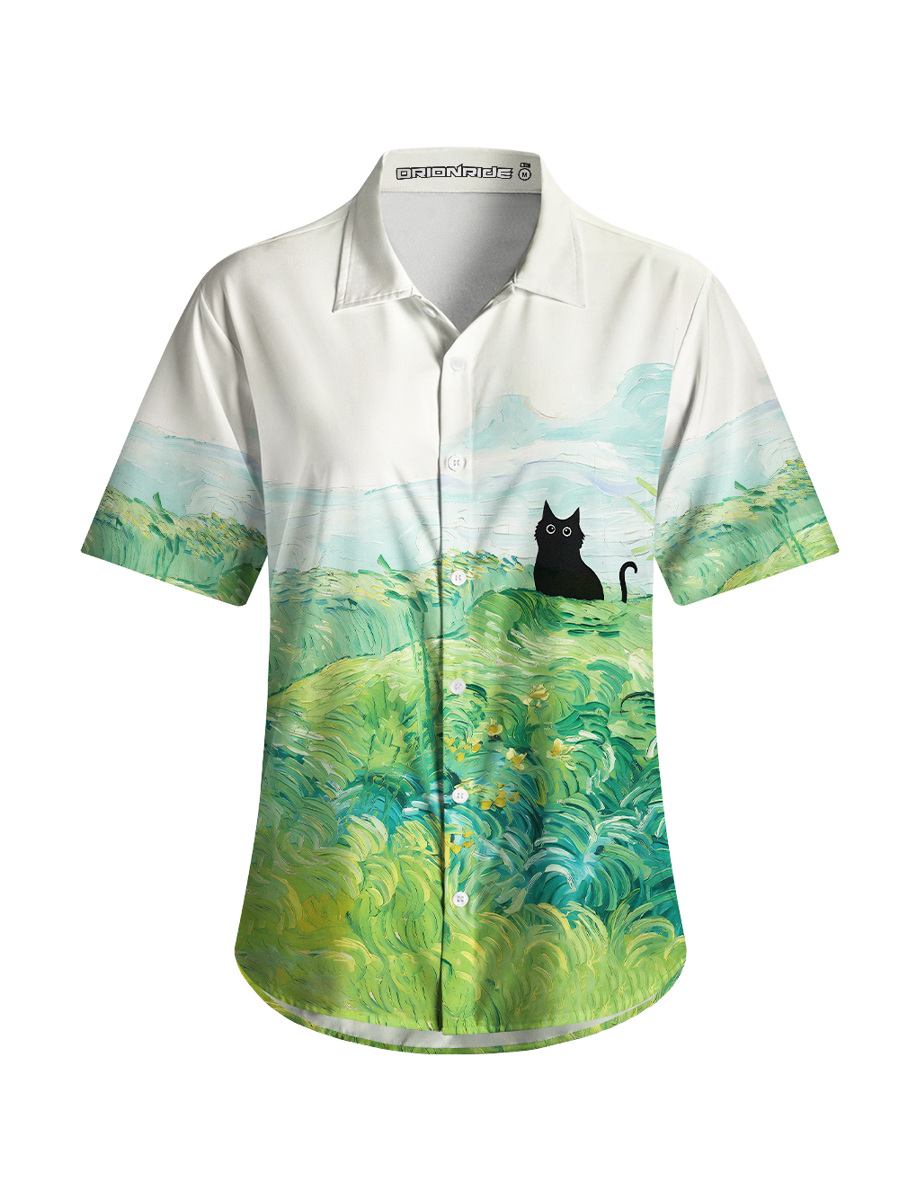 Orionride Oil Painting Black Cat Zipper Pockets Ultra Lightweight Short Sleeves Women's Gravel Shirt