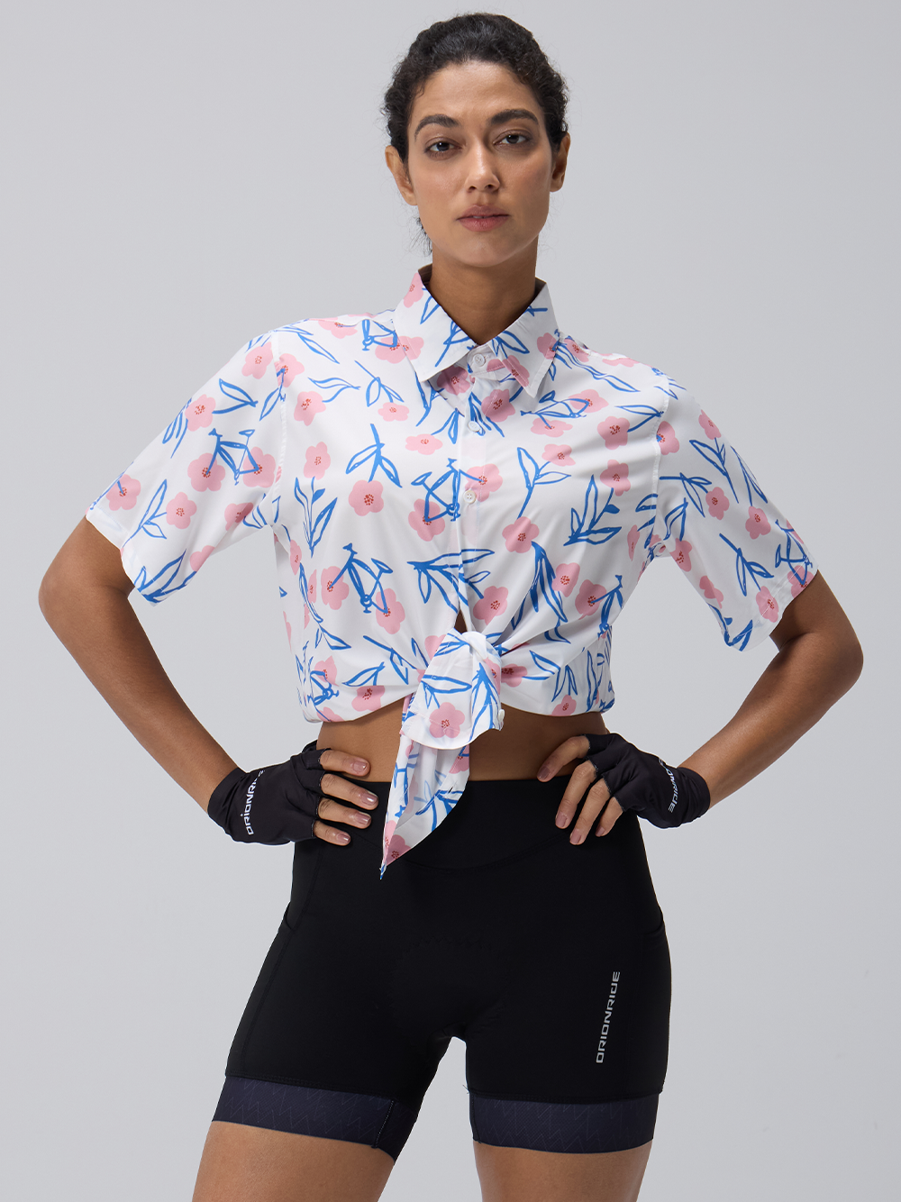 Orionride Pink Flower Bicycle Zipper Pockets Ultra Lightweight Short Sleeves Women's Gravel Shirt