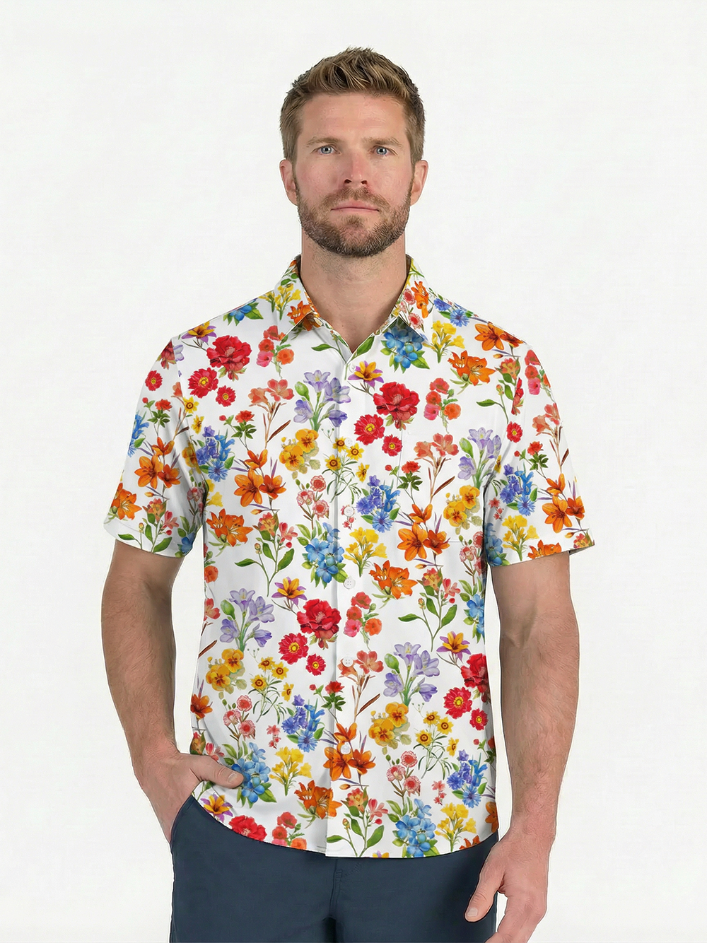 Orionride Sunshine Floral Zipper Pockets Ultra Lightweight Short Sleeves Gravel Shirt