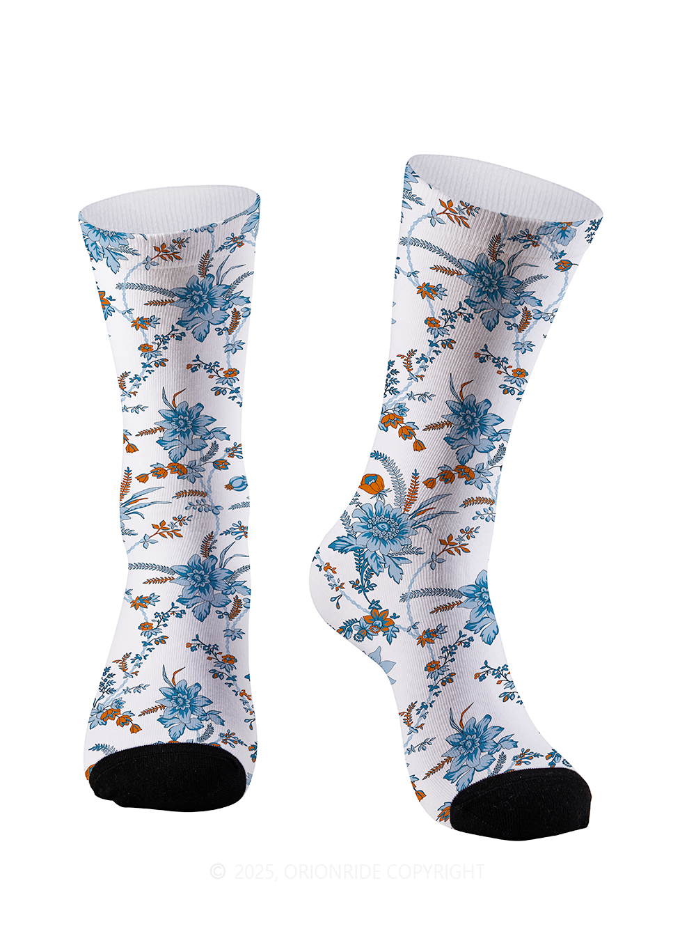 Orionride Blue Chain Flower Cycling Socks