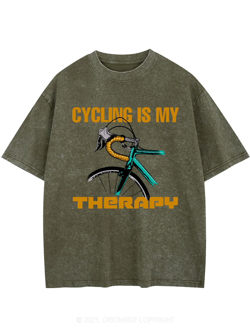 Orionride Cycling Is My Therapy Short Sleeves Bike Washed T-Shirt