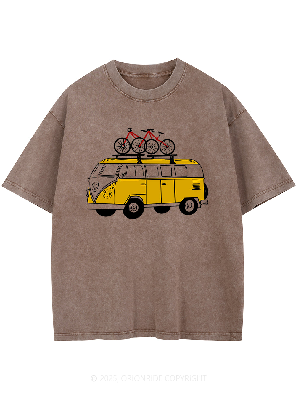 Orionride Yellow Bus Short Sleeves Bike Washed T-Shirt