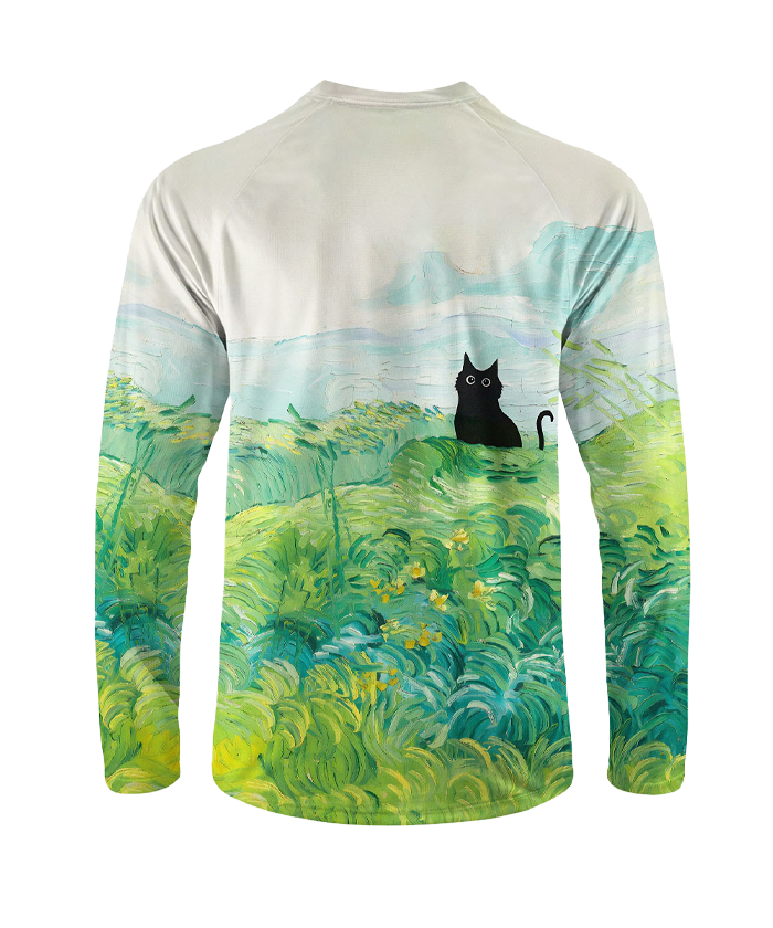 Orionride Oil Painting Black Cat Long Sleeve Downhill Jersey