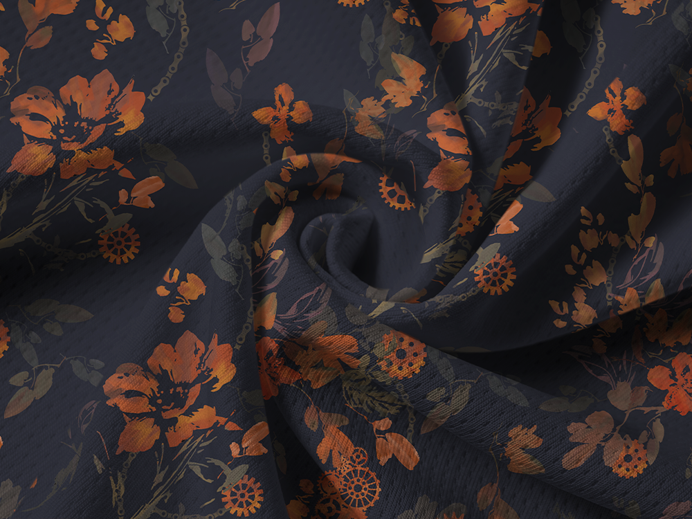 Orionride Bright Ink Flowers Long Sleeve Half Zipper Mountain Bike Jersey