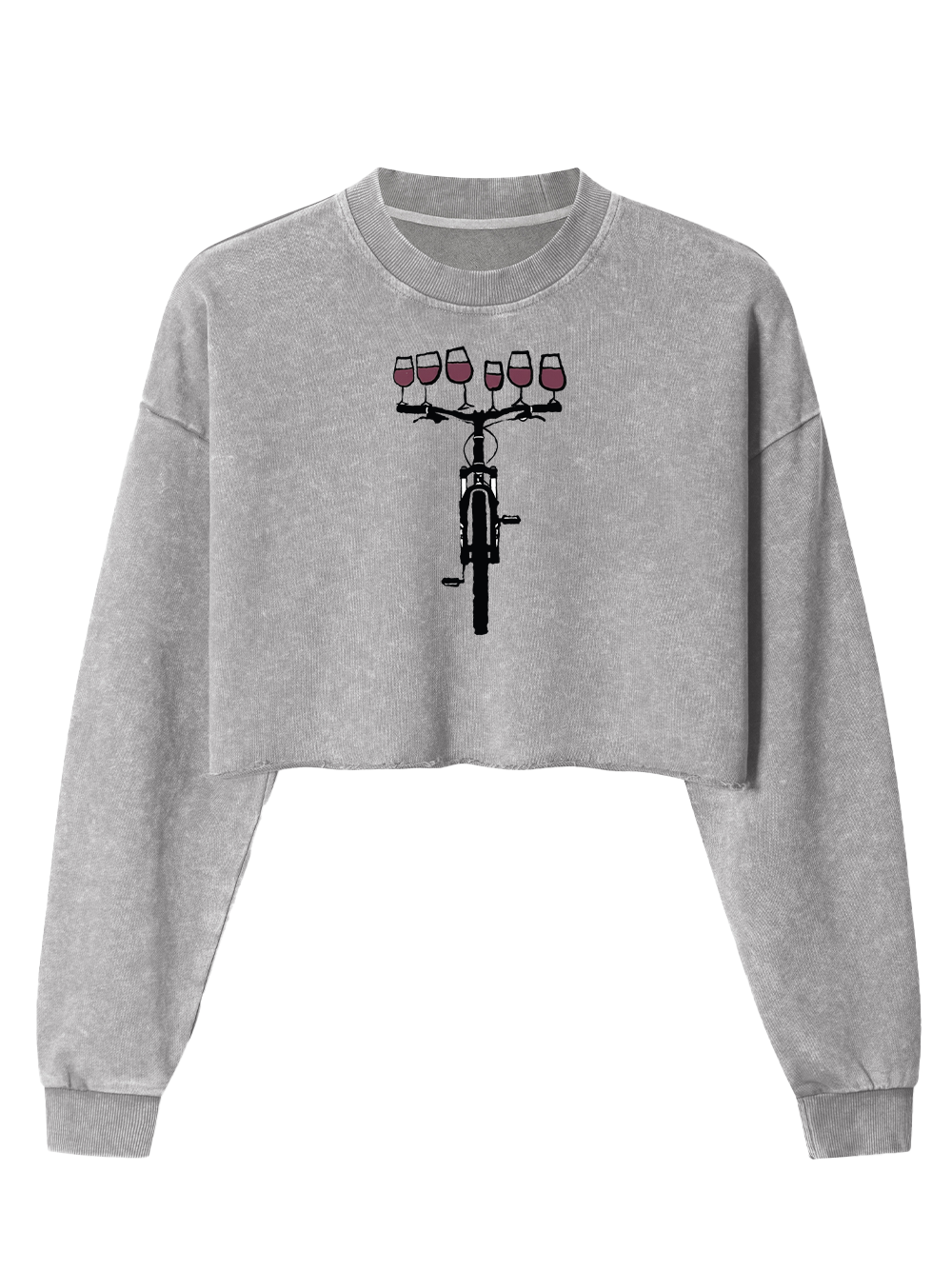 Orionride Red Wine Bicycle Women's Washed Crop Sweatshirt