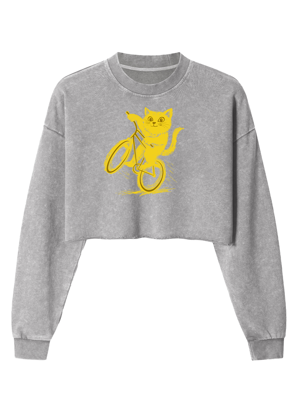 Orionride Cat Riding A Bike Women's Washed Crop Sweatshirt
