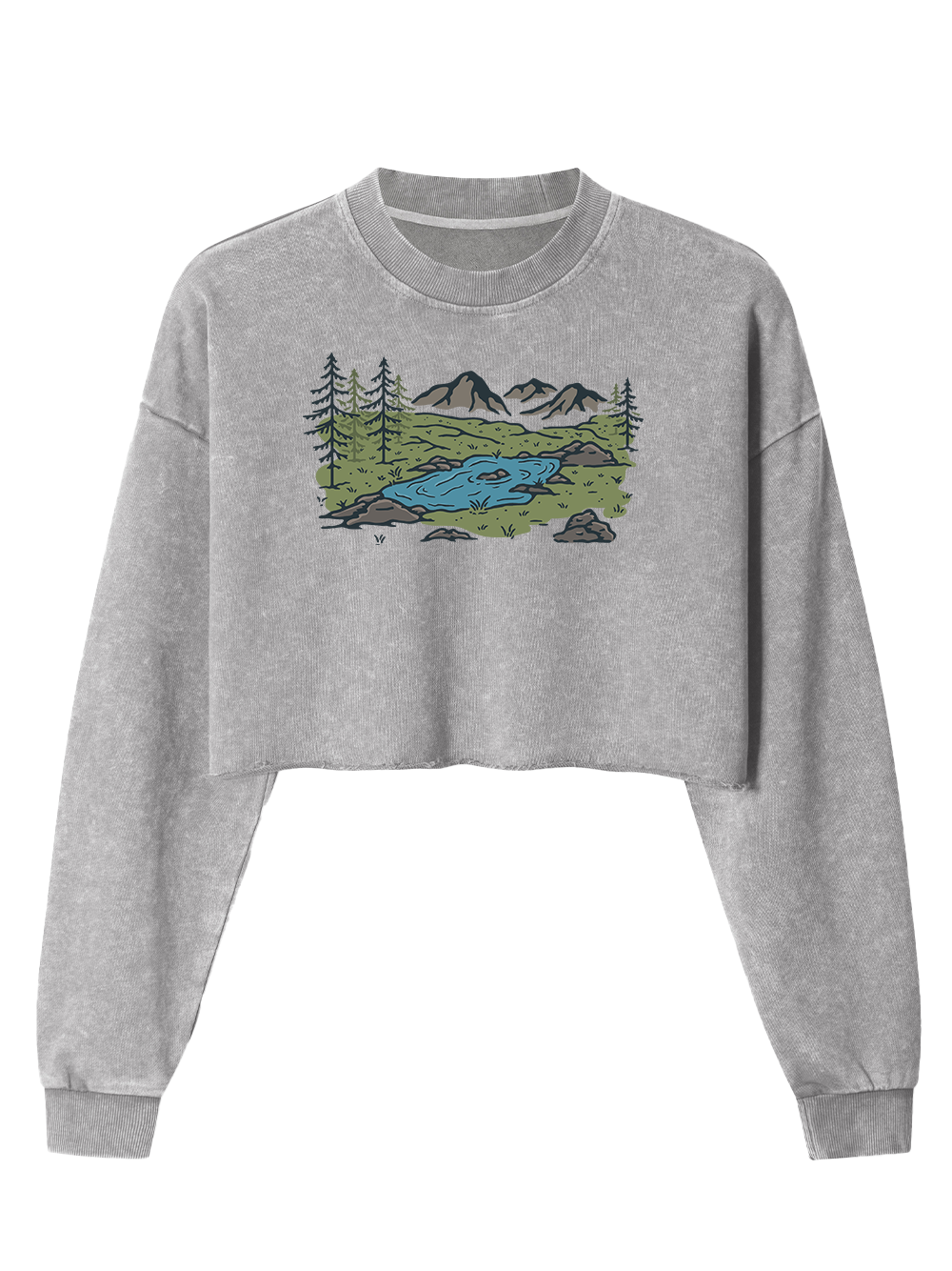 Orionride Mountain Scenery Women's Washed Crop Sweatshirt