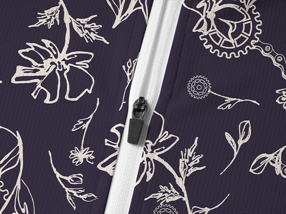 Orionride Linear Gear Flower Long Sleeve Half Zipper Mountain Bike Jersey