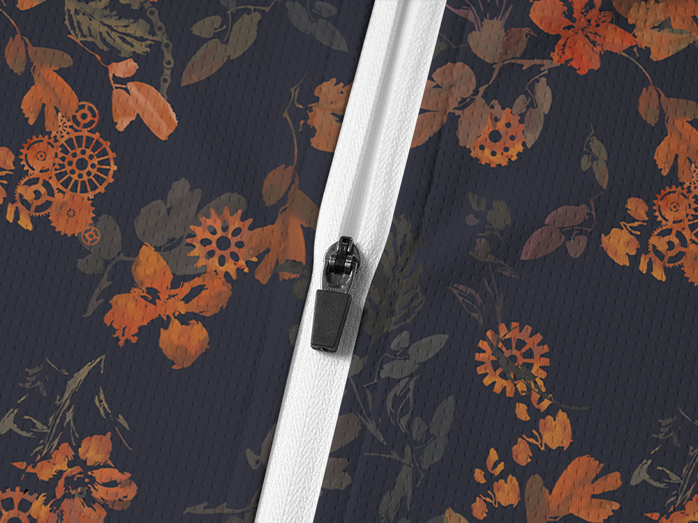 Orionride Bright Ink Flowers Long Sleeve Half Zipper Mountain Bike Jersey